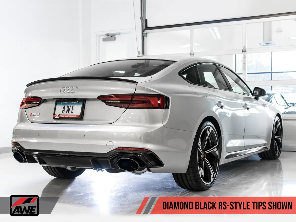 Awe Track Edition Exhaust For Audi B9 Rs 5 Sportback - Resonated For Performance Catalysts - Diamond Black Rs-Style Tips 1