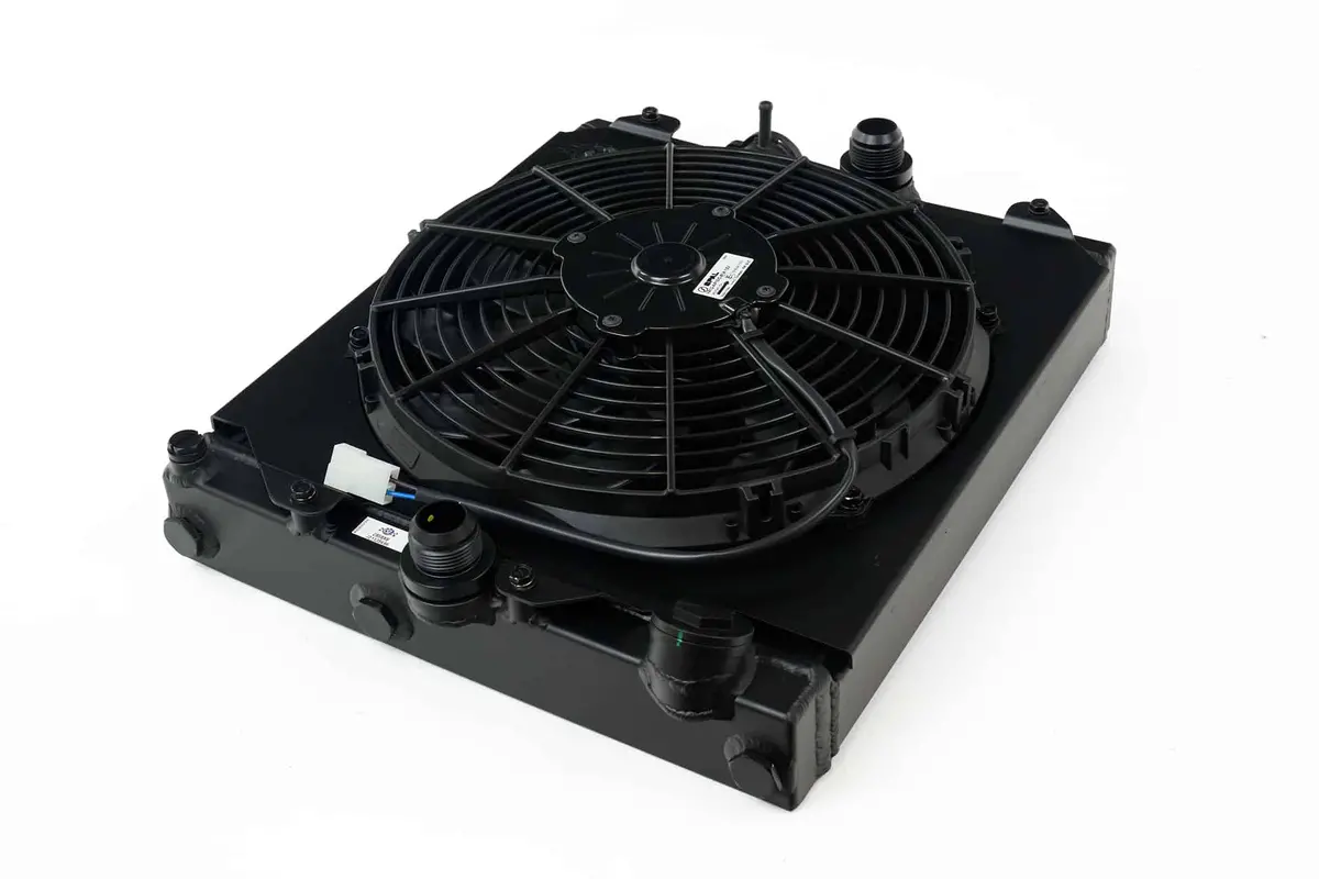 Universal Half Radiator - Evo 7/8/9 / 92-00 Civic - W/ Spal Fan & Shroud - Black 1