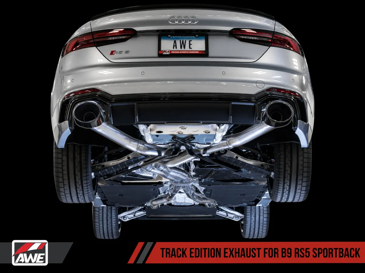 Awe Touring Edition Exhaust For Audi B9 Rs 5 Sportback - Resonated For Performance Catalysts - Diamond Black Rs-Style Tips 1