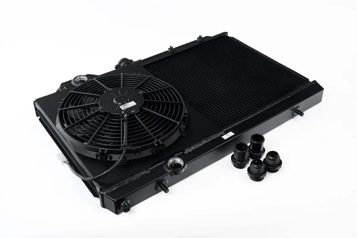 Mitsubishi Evo 4/5/6/7/8/9 Full Size Slim Radiator W/ 12In Spal Fan - Black 1