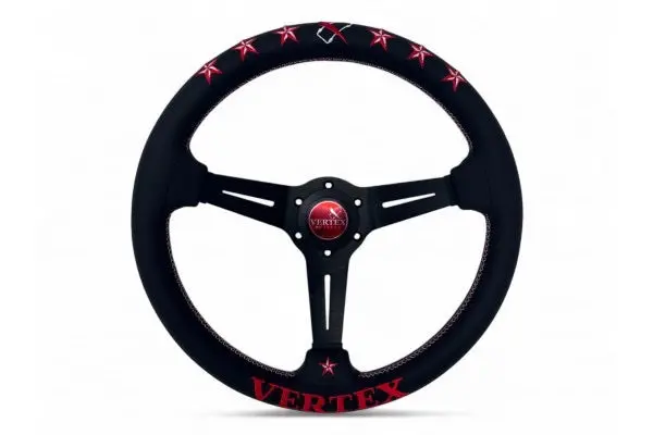 Vertex 6 Star Steering Wheel-Red Leather 340Mm X 70Mm Deep 1