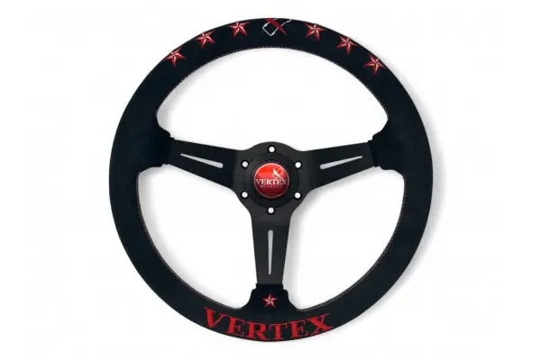 Vertex 6 Star Steering Wheel-Red Suede 340Mm X 70Mm Deep 1