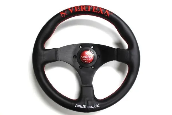 Vertex Flat Steering Wheel-Red Leather 325Mm 1