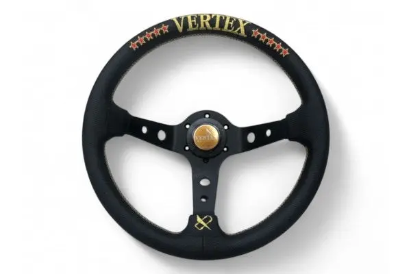 Vertex 10 Star Steering Wheel-Gold Perforated Leather 330Mm X 90Mm Deep 1
