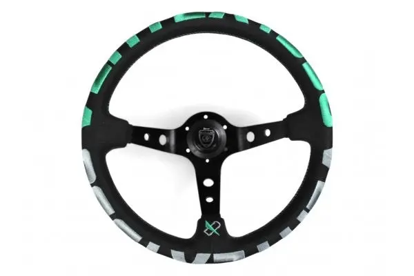 Vertex 1996 Steering Wheel-Green Perforated Leather 350Mm X 90Mm Deep 1