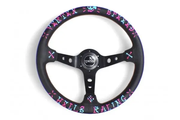 Vertex Speed Steering Wheel-Pink/Blue Perforated Leather 350Mm X 90Mm Deep 1