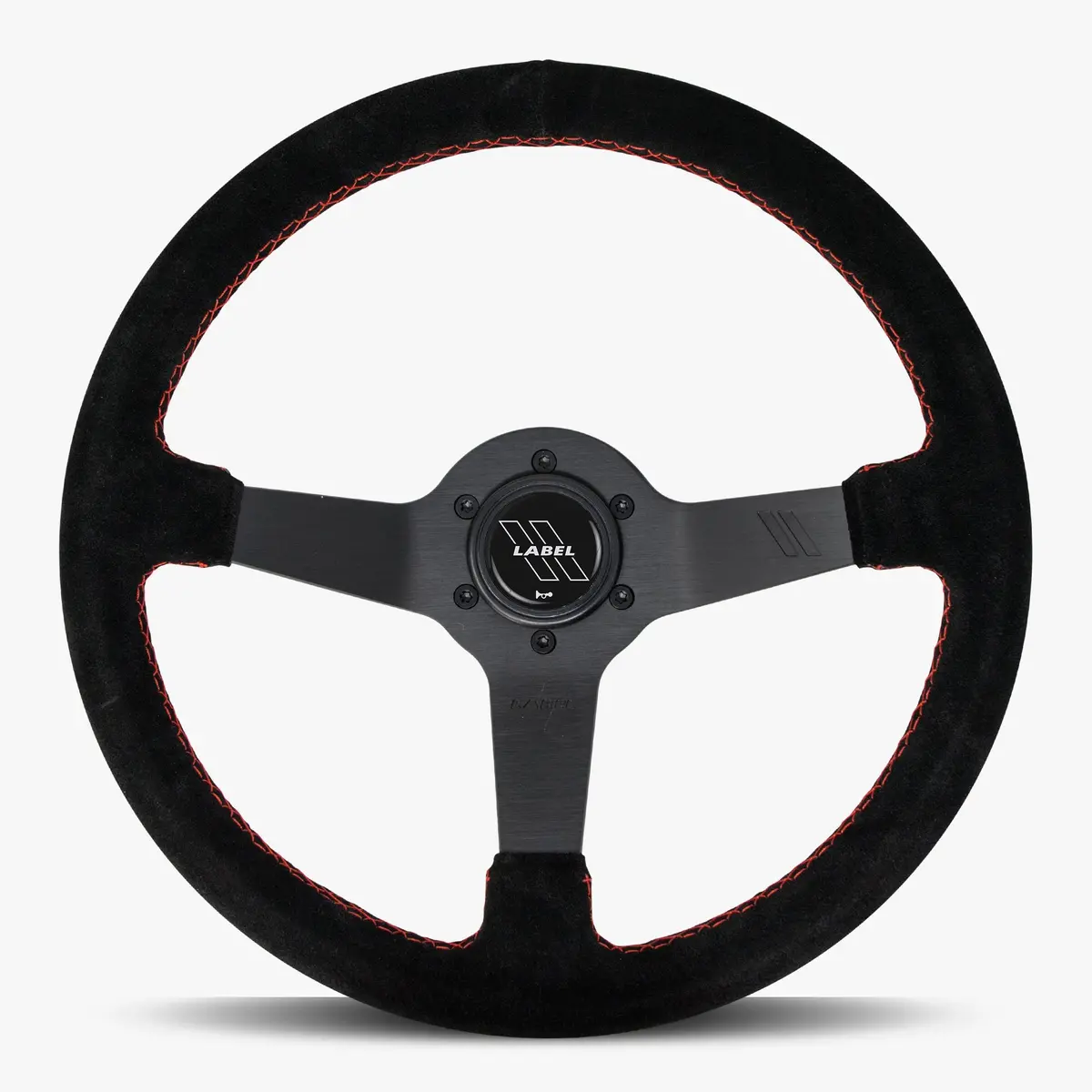 The Classic | Black Alcantara Suede | Black Spoke | Red Stitch 1