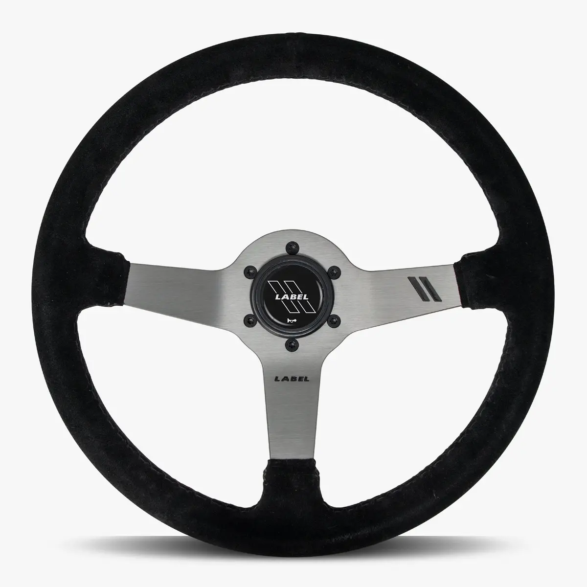 The Classic | Black Alcantara Suede | Graphite Spoke | Black Stitch 1