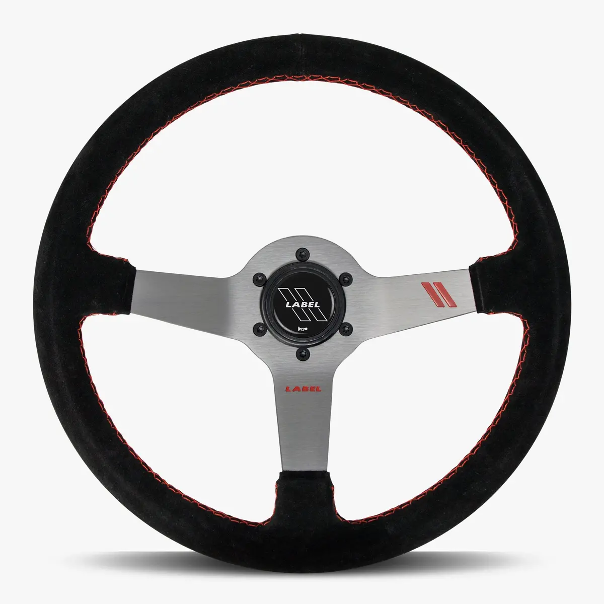 The Classic | Black Alcantara Suede | Graphite Spoke | Red Stitch 1