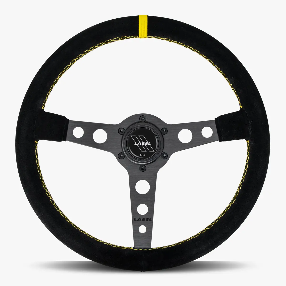 The Daytona | Black Alcantara Suede | Black Spoke | Yellow Stitch 1