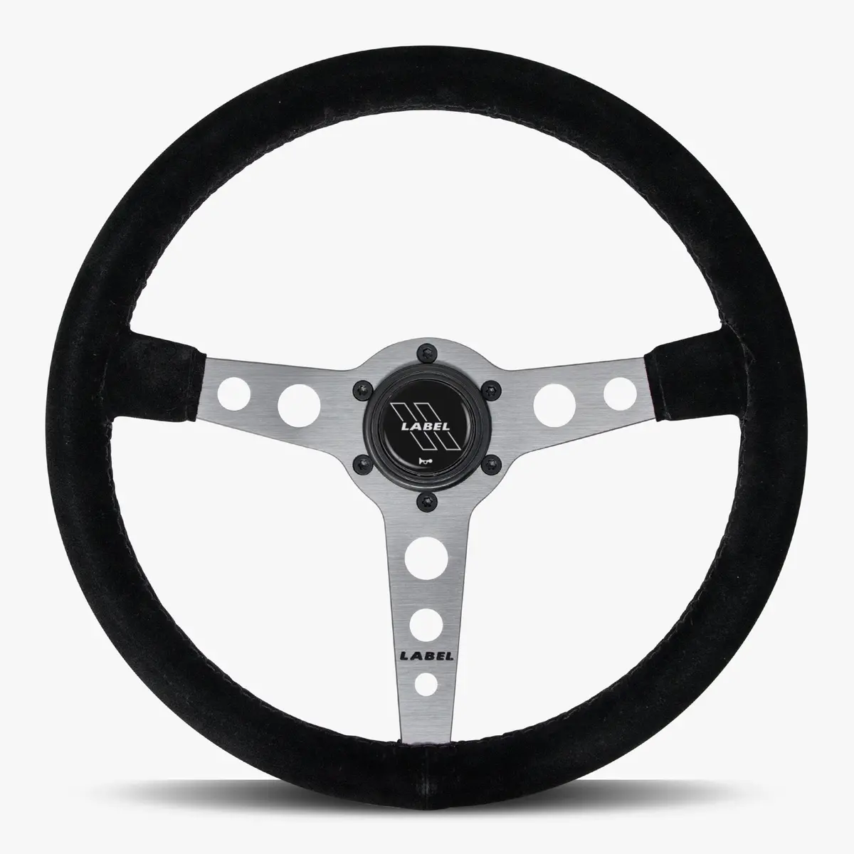 The Daytona | Black Alcantara Suede | Graphite Spoke | Black Stitch 1