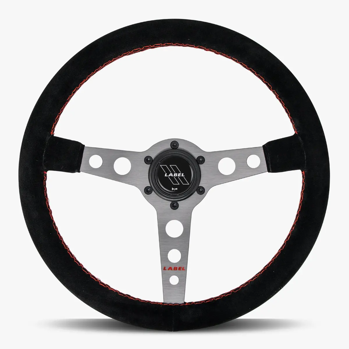 The Daytona | Black Alcantara Suede | Graphite Spoke | Red Stitch 1
