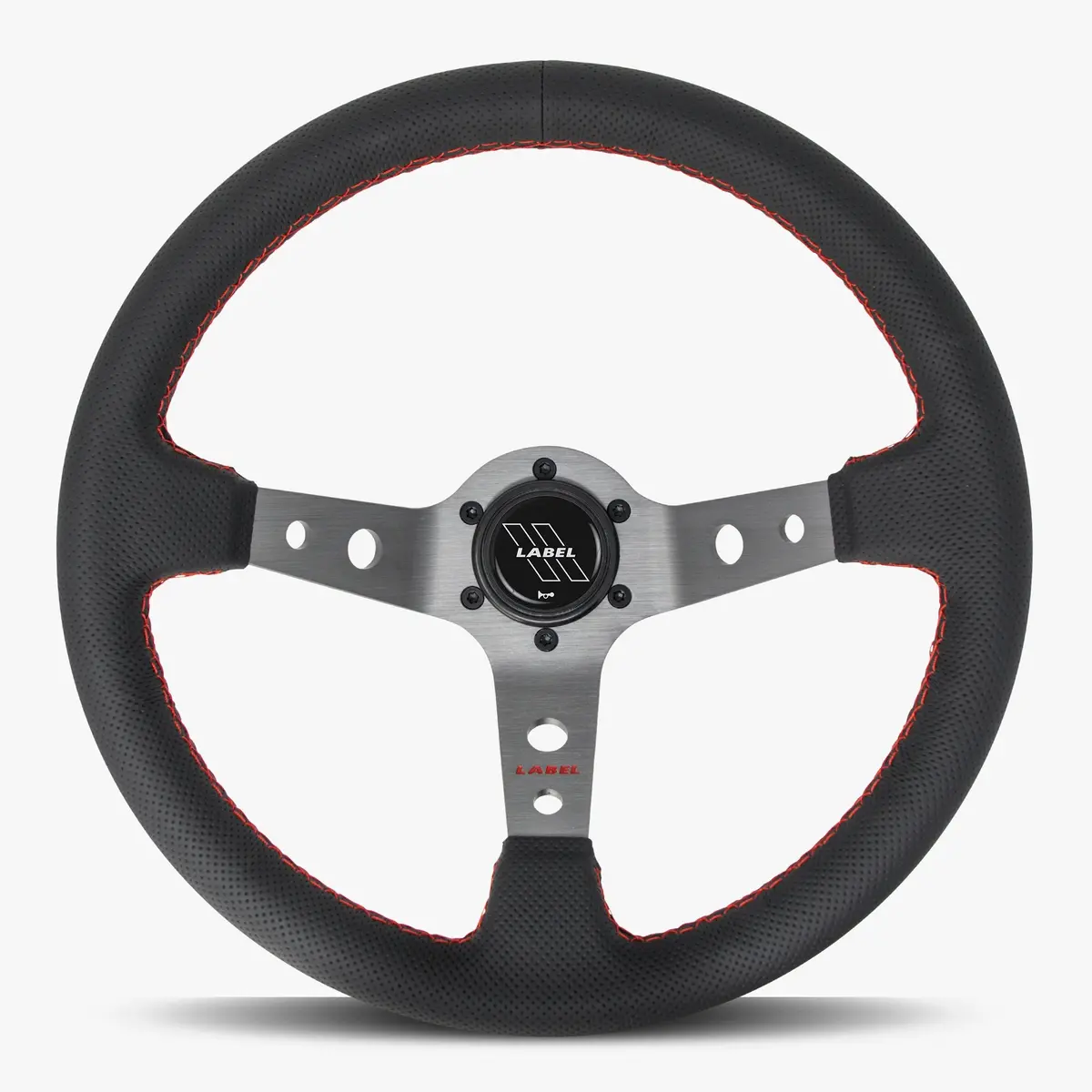 The Daytona | Black Perforated Leather | Graphite Spoke | Red Stitch 1