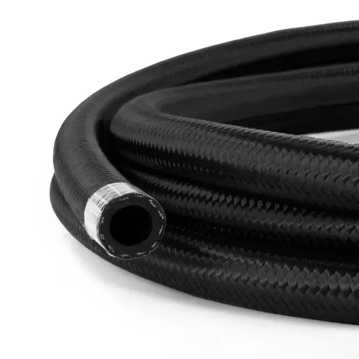 An8 Rubber Black Nylon Braided Fuel Oil Coolant Hose Line 1