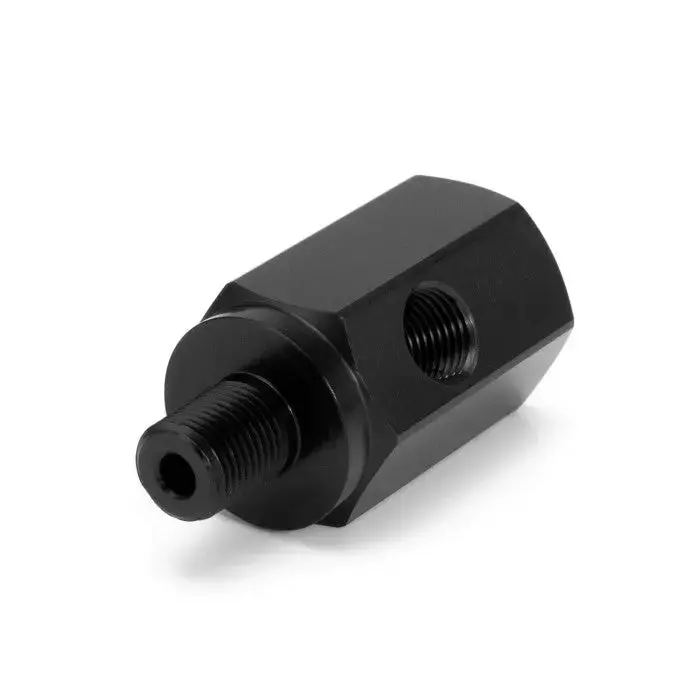 Hel Aluminium 1/8" Npt Male To 1/8" Npt Female Straight Oil Pressure Adapter With 1/8" Npt Sensor Port (Short Version) 1