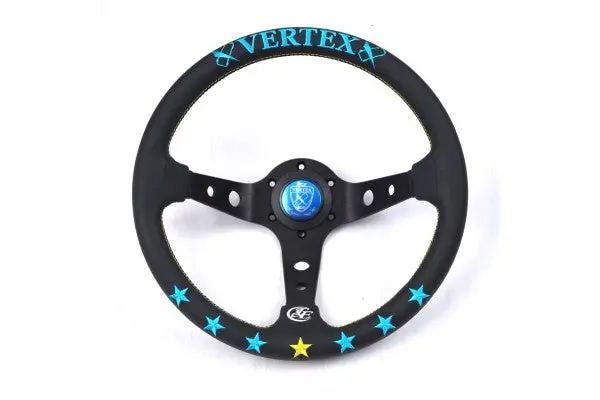 Vertex 7 Star Steering Wheel-Blue/Mint Leather 330Mm X 90Mm Deep 1