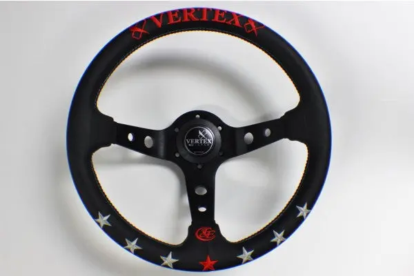 Vertex 7 Star Steering Wheel-Red/Blue Leather 330Mm X 90Mm Deep 1
