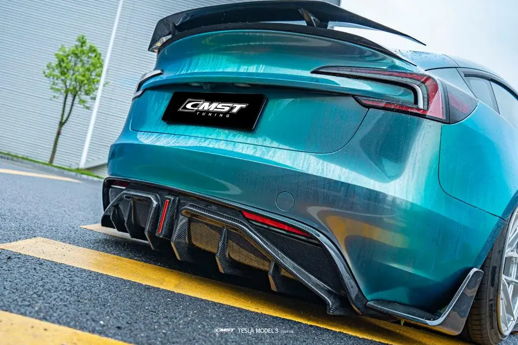 Cmst Tuning Carbon Fiber V2 Rear Diffuser & Canards For Tesla Model 3 Highland / P 1