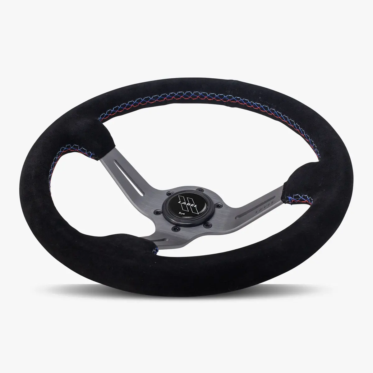The Le Mans | Black Alcantara Suede | Graphite Spoke | Bavarian Stitch 1