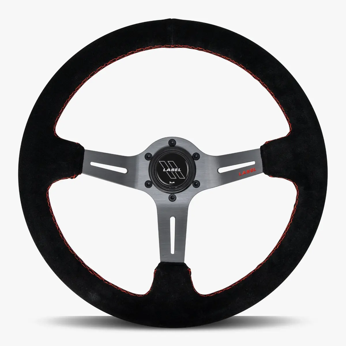The Le Mans | Black Alcantara Suede | Graphite Spoke | Red Stitch 1
