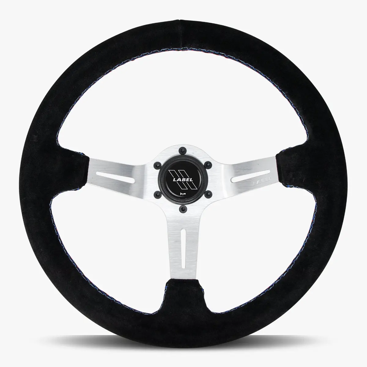 The Le Mans | Black Alcantara Suede | Silver Spoke | Bavarian Stitch 1