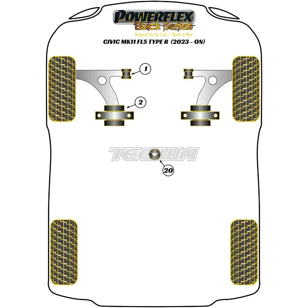 Powerflex Black Series Front Wishbone Rear Bush Anti-Lift Inc Caster Offset Honda Civic Fl5 Type-R 22+ 2