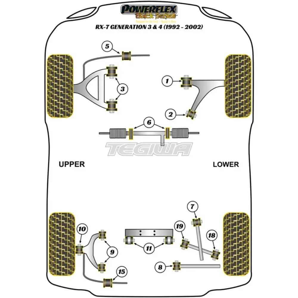Powerflex Black Series Rear Upper Arm To Damper Bush Mazda Rx-7 Gen 3-Fd3s 92-02 2