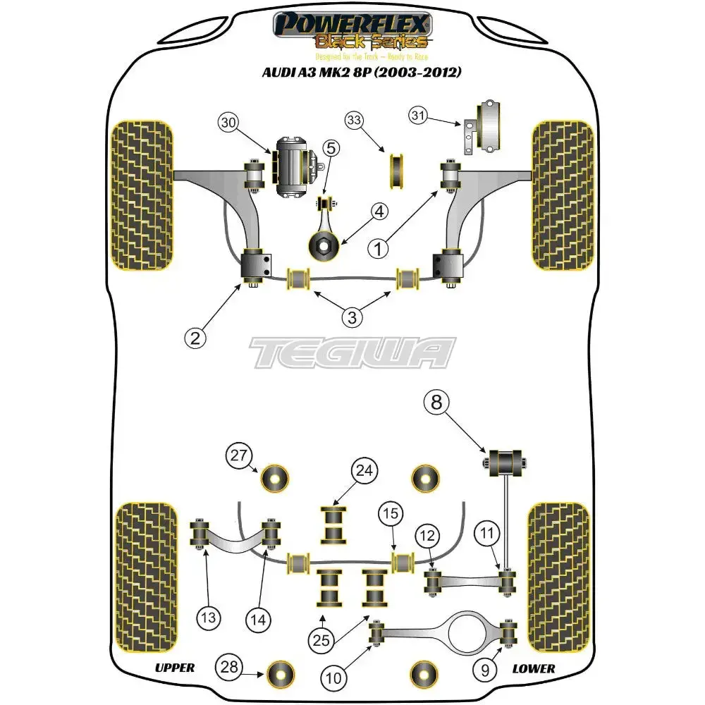 Powerflex Black Series Rear Upper Wishbone Outer Bush Audi A3 S3 Rs3 8P Inc Quattro Mk2 03-12 2