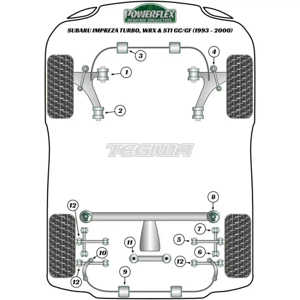 Powerflex Heritage Series Rear Anti Roll Bar To Chassis Bush 15Mm Subaru Impreza Turbo Inc Wrx Sti Gc Gf 93-00 2