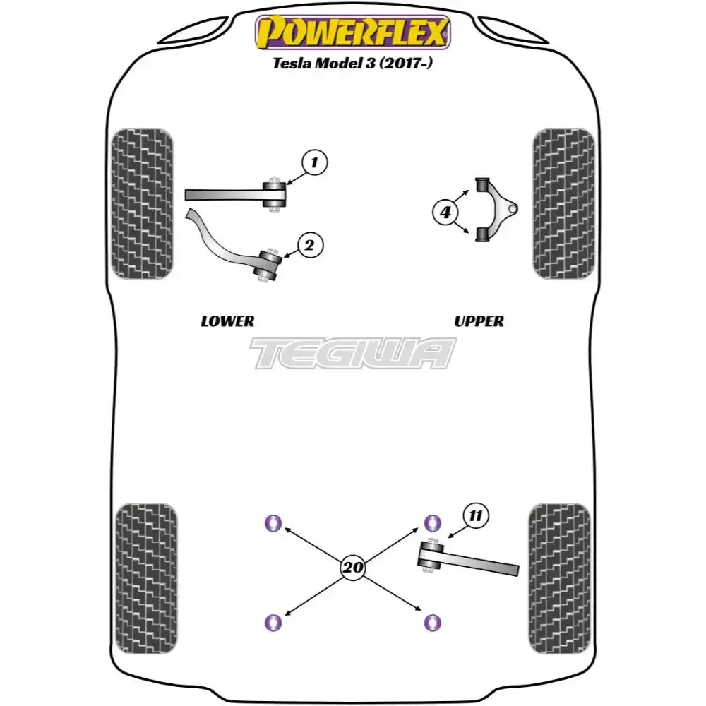Powerflex Road Series Front Lower Comp Link Inc Bush Kit Tesla Model 3 17-23 2