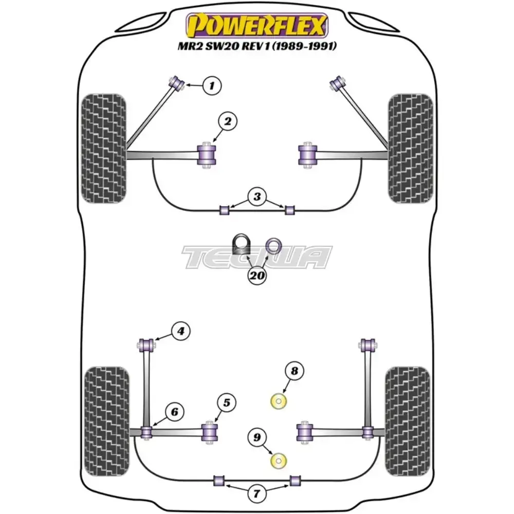 Powerflex Road Series Rear Anti Roll Bar Bush 20Mm Toyota Mr2 Gen2 Sw20 Rev 1 89-99 - Pfr76-307 2