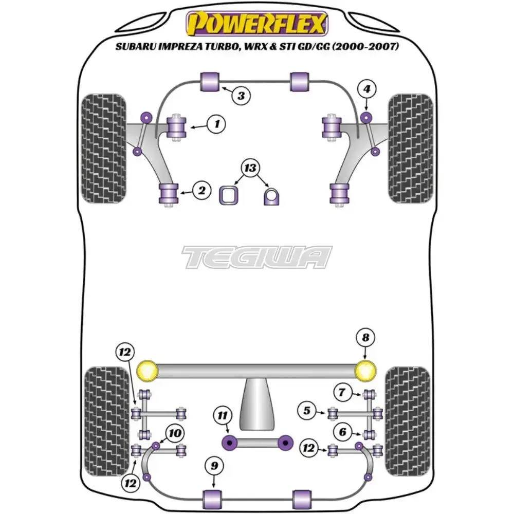 Powerflex Road Series Rear Anti Roll Bar To Chassis Bush 17Mm Subaru Impreza Turbo Inc Wrx Sti Gd Gg 00-07 - Pf69-303-17 2
