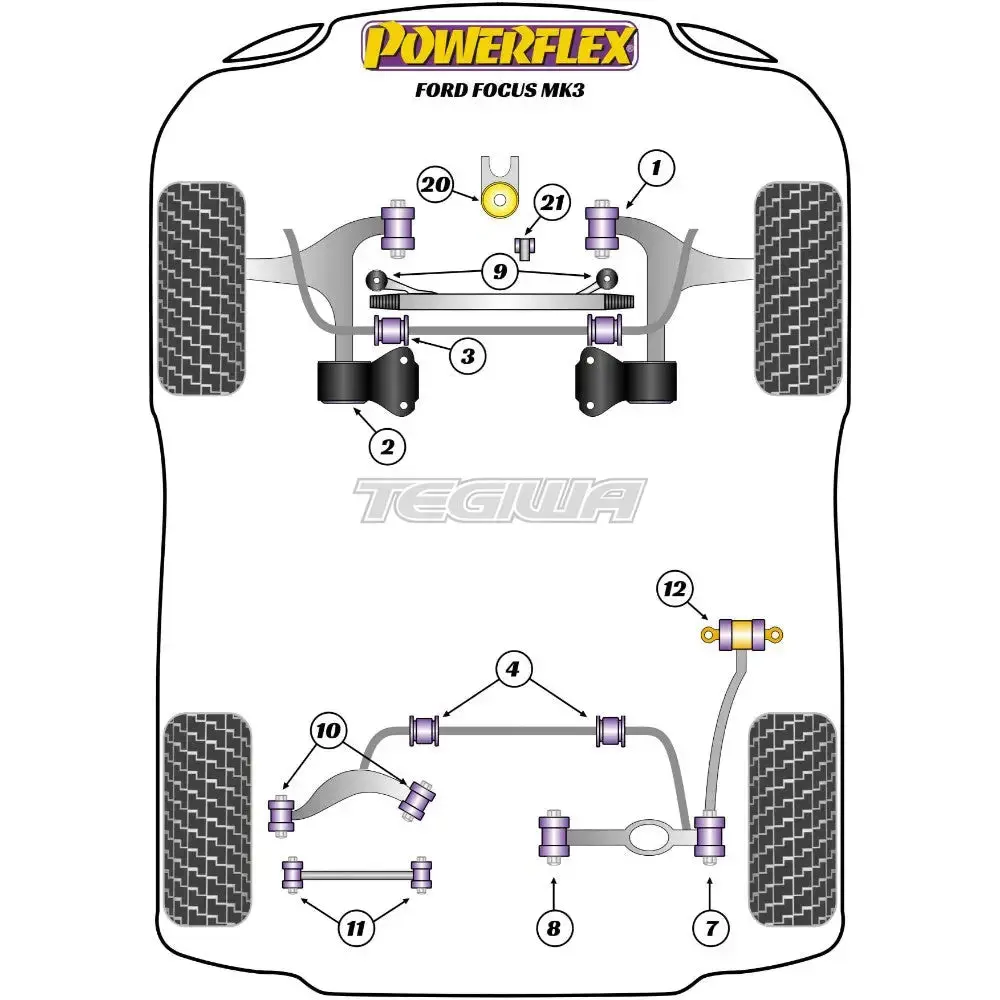 Powerflex Road Series Rear Anti Roll Bar To Chassis Bush 21Mm Ford Focus Mk3 Inc St Inc Rs 11-18 2
