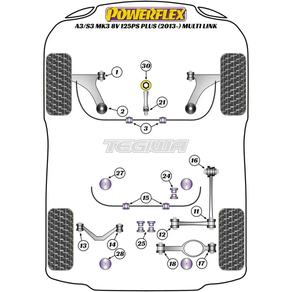 Powerflex Road Series Rear Lower Arm Inner Bush Audi A3 S3 Rs3 8V Mk3 125Ps Plus Multi Link 13-20 2