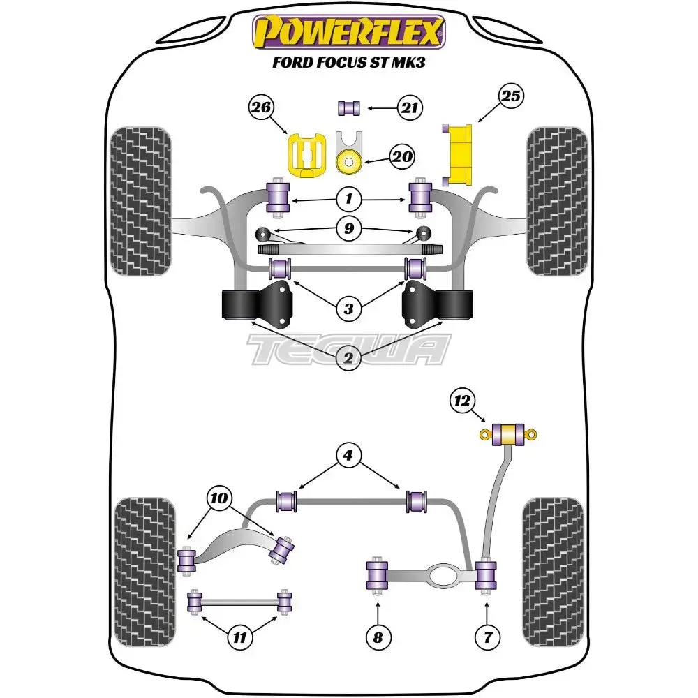 Powerflex Road Series Rear Lower Control Arm Bush Ford Focus Mk3 Inc St Inc Rs 11-18 2