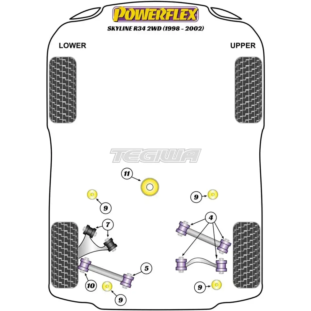 Powerflex Road Series Rear Subframe Mounting Bush Nissan Skyline R34 2Wd Inc 25Gt 25Gtt Gtv 98-02 2