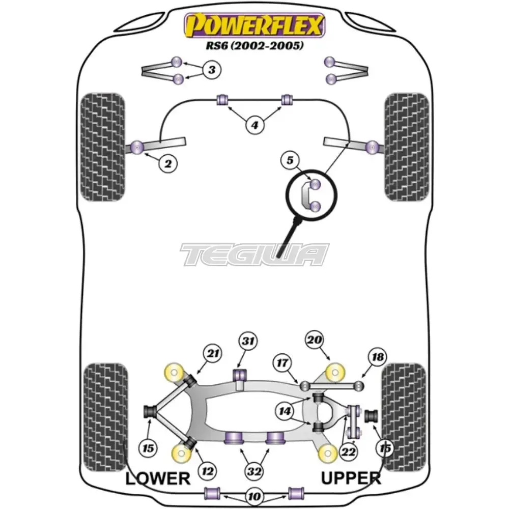 Powerflex Road Series Rear Upper Arm Bush Audi A6 S6 Rs6 C5 97-05 2