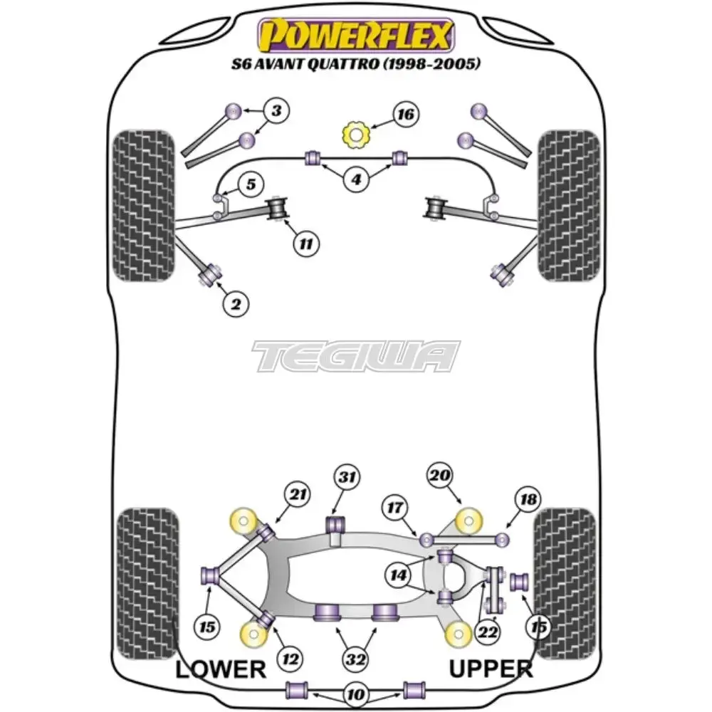 Powerflex Road Series Rear Upper Arm Bush Audi A6 S6 Rs6 C5 Avant Quattro 97-05 2