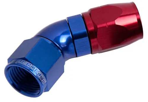 550 Series Full-Flow Swivel Hose Fitting – 45° -4An One-Piece Aluminum Cutter End 1